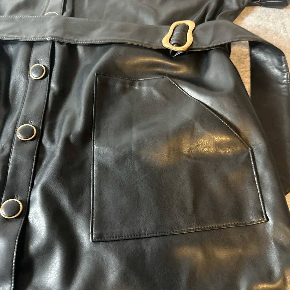 Susan Graver Women's Faux Leather Button Front Dress Black Sz MP NWOT - Citycore